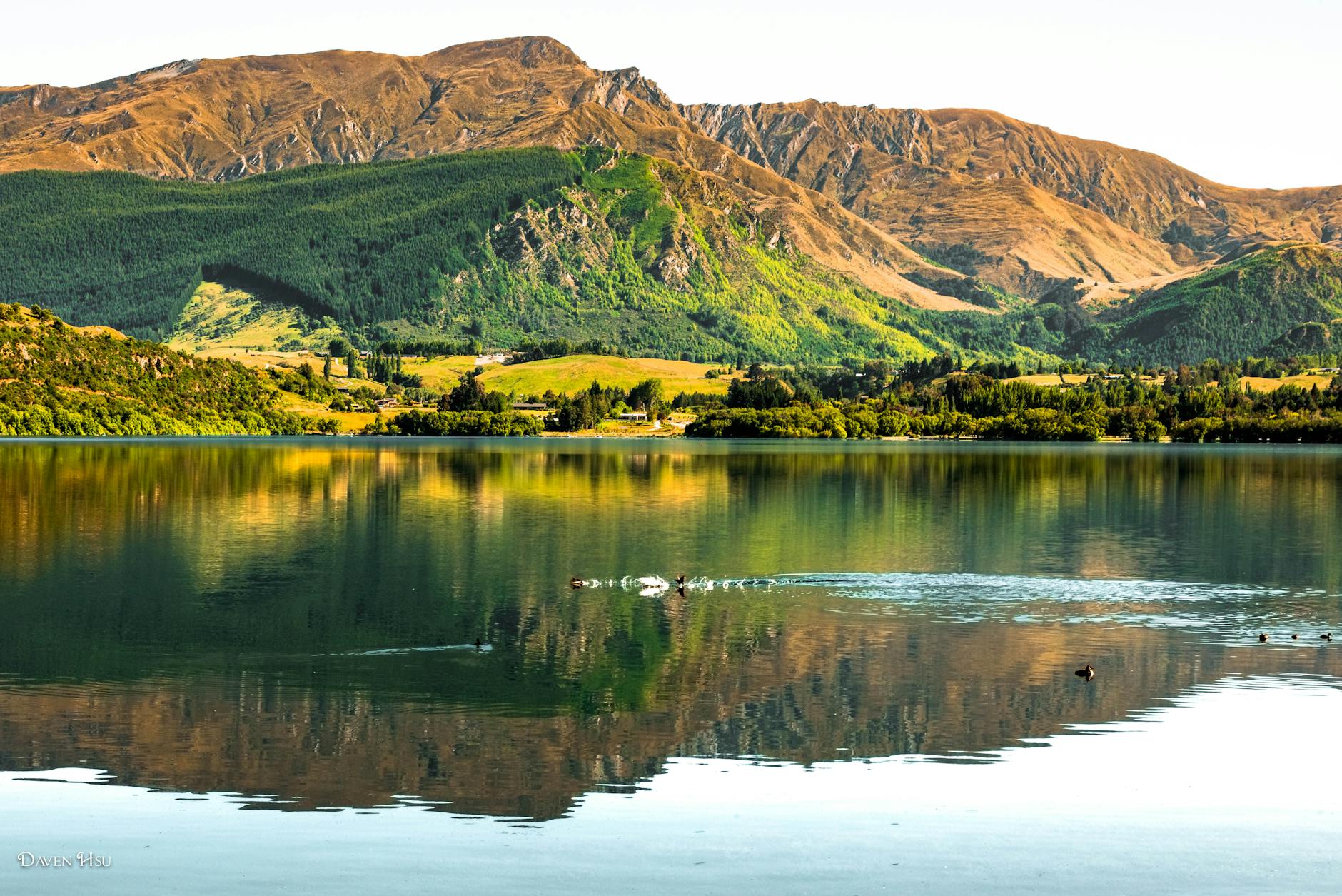 Vibrant autumn foliage reflecting in calm lake waters during autumn
