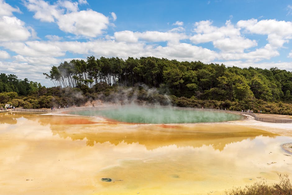 Colorful geothermal hot spring pool in the Rotorua region