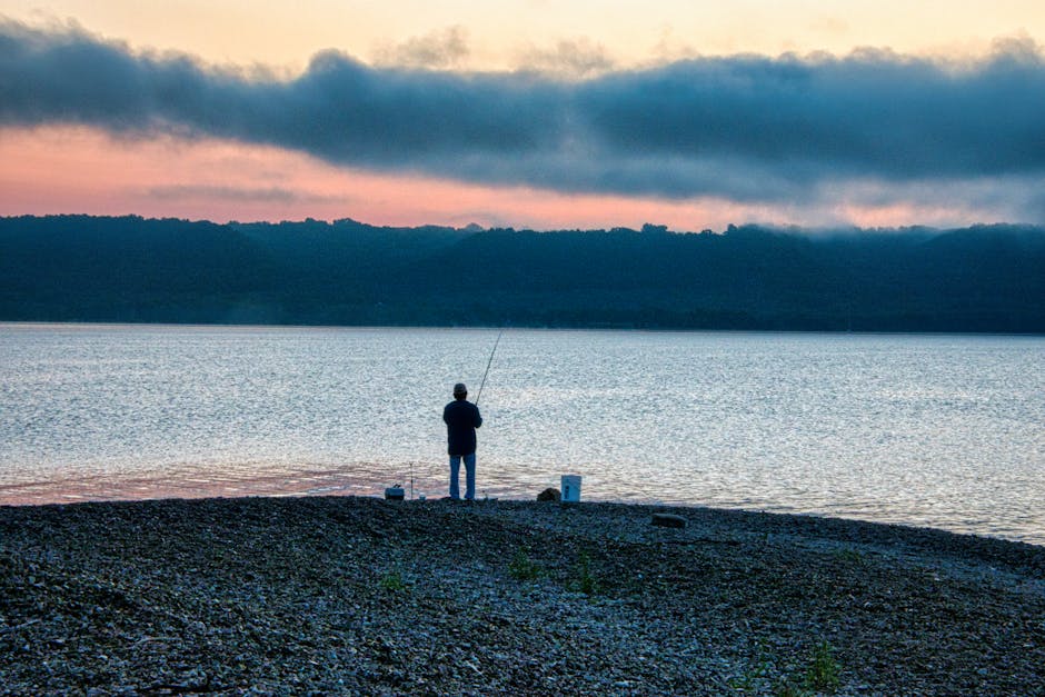 Shore fishing on the banks of Lake Taupo at sunrise