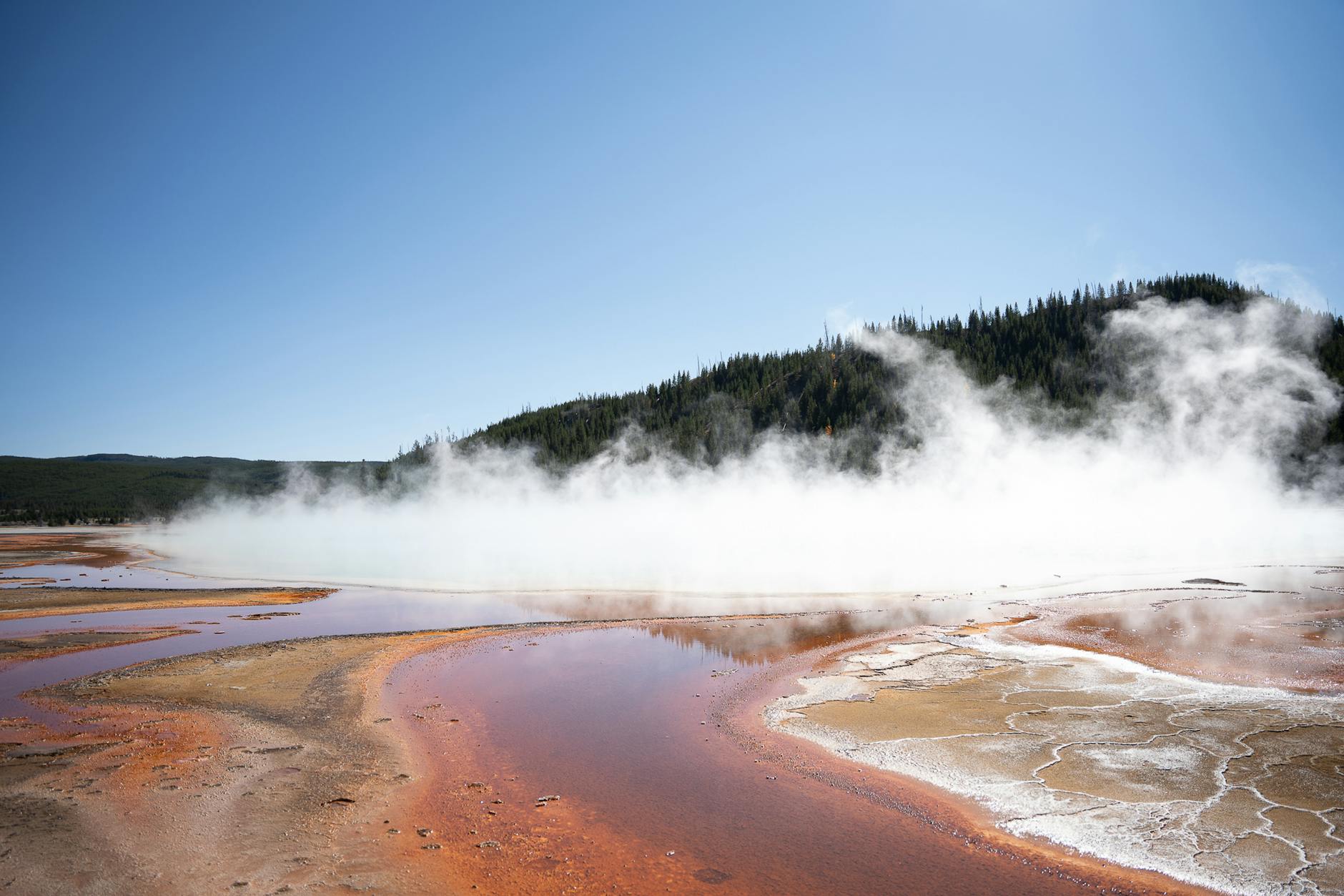 Geothermal silica terraces and steam vents at a thermal park near Taupo