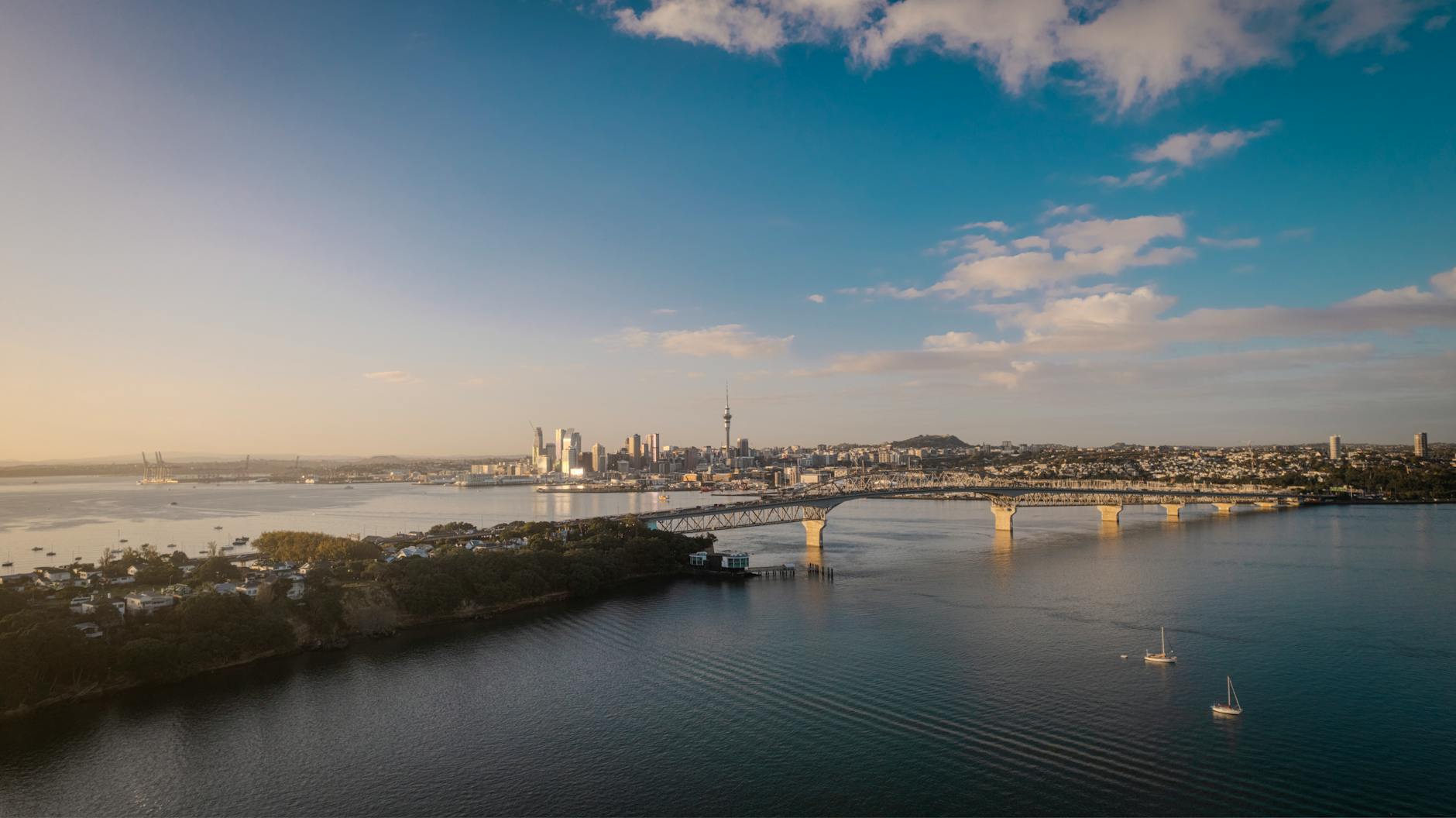 Auckland city skyline where many backpackers begin their journey to Taupo