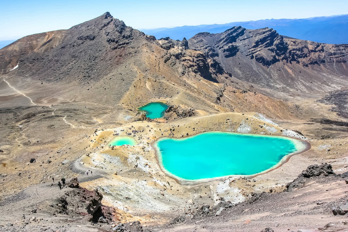 Emerald Lakes along the Tongariro Alpine Crossing surrounded by volcanic terrain in New Zealand