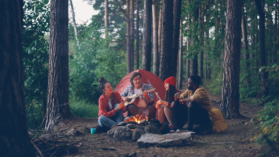 Travellers gathered around a campfire sharing stories