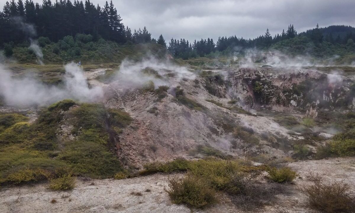 Craters of the Moon walk boardwalk beside steaming geothermal ground near Taupo