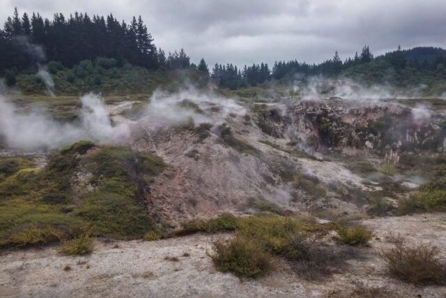 Craters of the Moon walk boardwalk beside steaming geothermal ground near Taupo