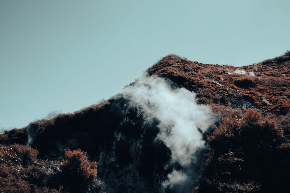 Close view of steam venting from a geothermal hillside near Taupo