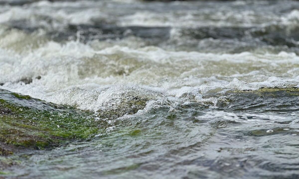 Huka Falls walk: fast white water churning through a narrow rock channel on the Waikato River