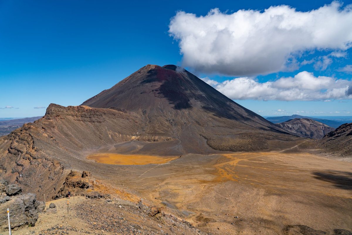 Volcanic peaks of Tongariro National Park, visible from Mount Tauhara's summit on a clear day