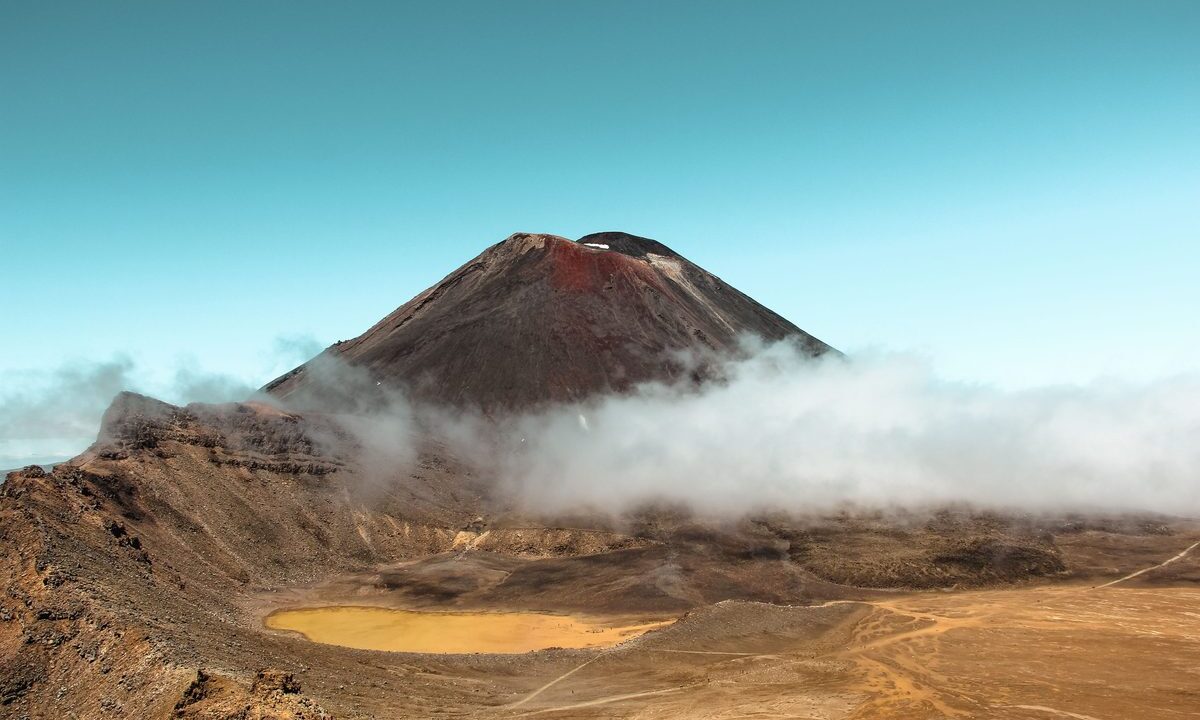 Mount Ngauruhoe wreathed in cloud on the Tongariro Northern Circuit, Tongariro National Park