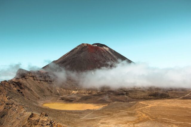 Mount Ngauruhoe wreathed in cloud on the Tongariro Northern Circuit, Tongariro National Park